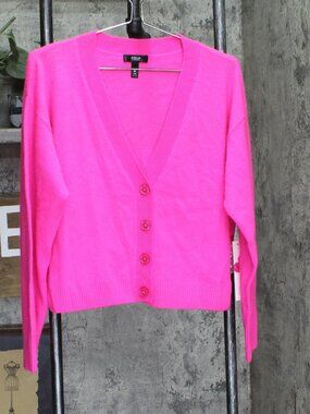 Aqua Pink Front Button Cashmere V Neck Cardigan Sweater V10337 Neon M Sz M